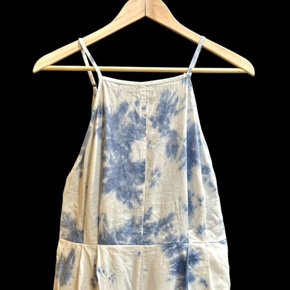 FATE Linen Blend Sleeveless Romper Jumper MEDIUM White Blue Tie Dye Beachy BOHO - Picture 3 of 9